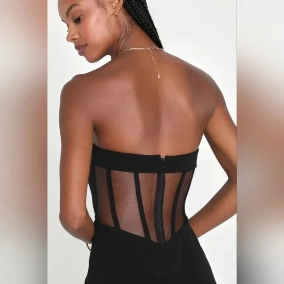 NWT Lulus Iconic Arrival Black Strapless Bustier Mermaid Maxi Dress - Picture 5 of 7